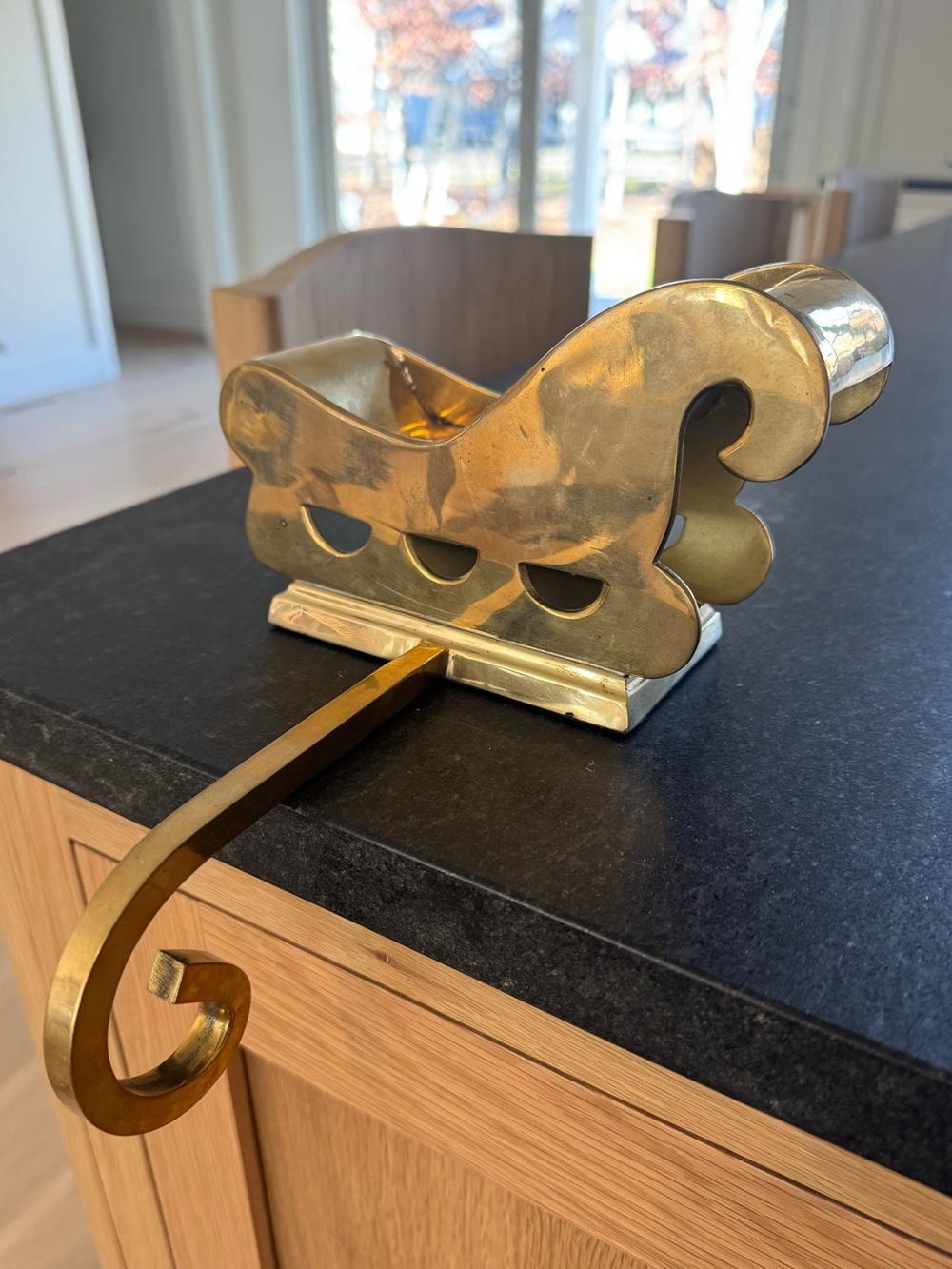 Vintage Solid Brass HEAVY 3D Stocking Holder Santas Sleigh